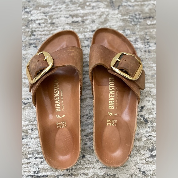 Birkenstock Madrid Big Buckle Brown Leather Gold Size 37 - Picture 5 of 8